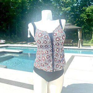 ‼️sale‼️ NWT Sunflair Tankini Bathing suit Ruching & Tribal Print Size 10